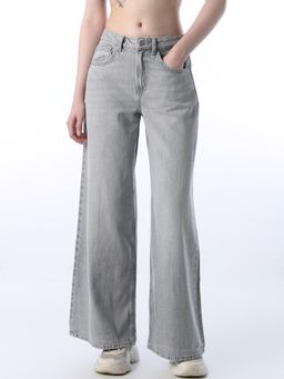 ONLY - Women Solid Wide Leg Grey Jeans