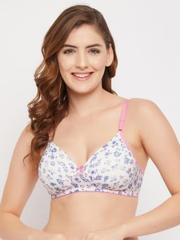 Clovia - Padded Non-Wired Full Cup Floral Print T-shirt Bra in White