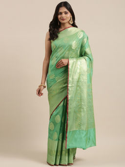 Banarasi Silk Works - Sea Green Bright Silk Boota Skirt Border Saree with Unstitched Blouse