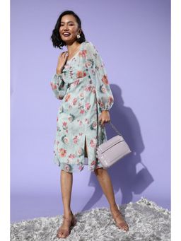 Miss Chase - Women's Multicolored Floral Printed A-Line Knee Length Dress