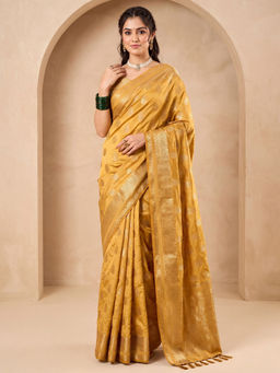 Akhilam - Women's Nylon Cream Woven Design Banarasi Saree With Unstitched Blouse
