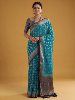 Akhilam - Georgette Light Blue Woven Design Banarasi Saree With Unstitched Blouse