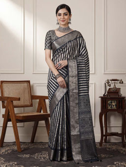Akhilam - Women's Viscose Navy Blue Digital Print Sungudi Saree with Unstitched Blouse