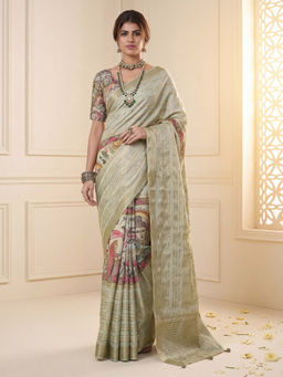 Akhilam - Women's Viscose Silk Aqua Woven Design Mysore Silk Saree with Unstitched Blouse