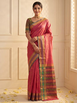 Akhilam - Women's Soft Silk Red Woven Design Ilkal Saree with Unstitched Blouse