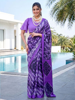 Akhilam - Women's Crepe Wine Printed Party Wear Saree With Unstitched Blouse