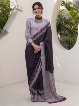 Akhilam - Women's Crepe Black Printed Party Wear Saree With Unstitched Blouse