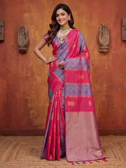 Akhilam - Women's Pure Silk Pink Woven Design Pochampally Saree with Unstitched Blouse