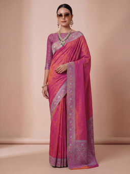 Akhilam - Women's Silk Blend Pink Woven Design Banarasi Saree With Unstitched Blouse