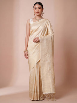 Akhilam - Women's Silk Blend Off White Design Saree With Unstitched Blouse
