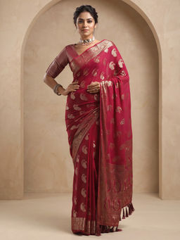 Akhilam - Women's Georgette Maroon Design Banarasi Saree With Unstitched Blouse