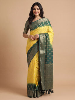 Akhilam - Women's Georgette Yellow Design Banarasi Saree With Unstitched Blouse
