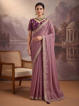 Akhilam - Women's Georgette Mauve Embellished Party Wear Saree with Unstitched Blouse