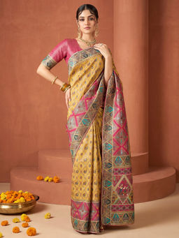 Akhilam - Women's Viscose Silk Mustard Design Banarasi Saree With Unstitched Blouse