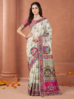 Akhilam - Women's Viscose Silk Aqua Design Banarasi Saree With Unstitched Blouse