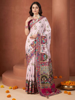 Akhilam - Women's Viscose Silk Pink Design Banarasi Saree With Unstitched Blouse