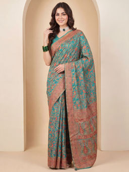 Akhilam - Women's Dola Silk Light Blue Woven Design Banarasi Saree with Unstitched Blouse