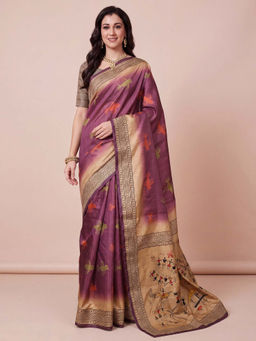 Akhilam - Women's Silk Blend Mauve Digital Print Tussar Saree with Unstitched Blouse