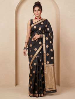 Akhilam - Women's Silk Blend Black Woven Design Banarasi Saree with Unstitched Blouse