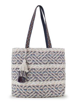 Anekaant - Boho Natural & Multi Acrylic Jacquard Striped Self Design Tote Bag