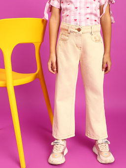 Tales & Stories - Girls Pink Straight Fit Cotton Jeans