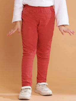 Tales & Stories - Red Ankle Length Jeggings for Girls