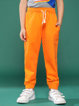 Tales & Stories - Off Orange Solid Cotton Joggers for Boys