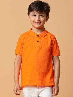 Tales & Stories - Orange Solid Polo T-Shirt for Boys