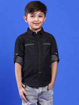 Tales & Stories - Boys Solid Black Cotton Regular Fit Full Sleeve Shirt