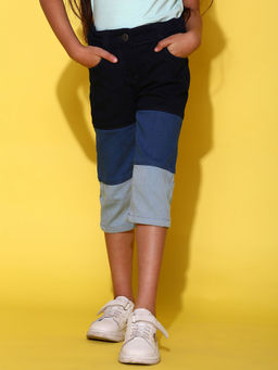 Tales & Stories - Girls Colorblock Multi Color Cotton Blend Slim Fit Capri