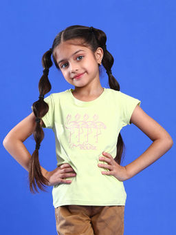 Tales & Stories - Girls Printed Green Cotton Regular Fit T-Shirt