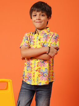 Tales & Stories - Boys Printed Multi Color Rayon Regular Fit Half Sleeve Shirt