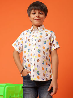 Tales & Stories - Boys Printed Off-White Rayon Regular Fit Half Sleeve Shirt