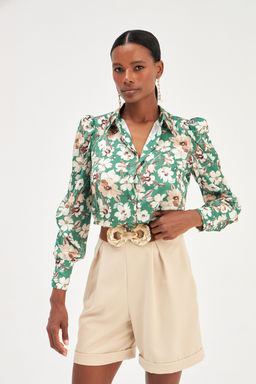 Sateen - Green Floral Pattern Shirt