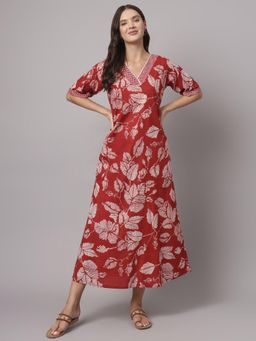 The Saffron Saga - Green Floral A-Line Dress