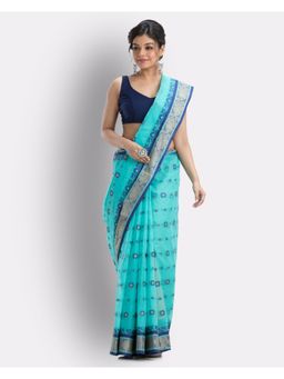 Angoshobha - Blue Pure Cotton Tant Saree
