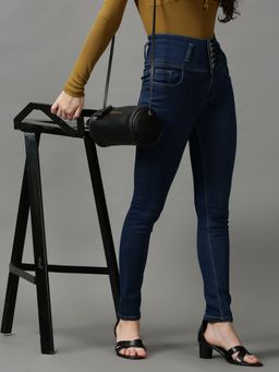 SHOWOFFFF - Womens Clean Look Skinny Fit Navy Blue Denim Jeans