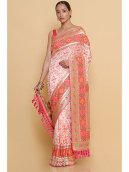 Soch - Off White Tussar Silk Saree and Woven Designs with Unstitched Blouse