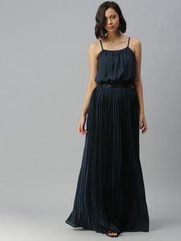 SHOWOFF - Women Embellished Navy Blue Maxi Dress