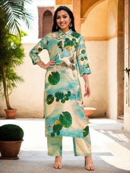 Gahan - Cotton Blend Animal Printed Blue Kurta & Pant Co-Ord (Set of 2)