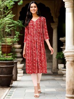 Gahan - Viscose Rayon Batik Printed with Gathering Red Kurta