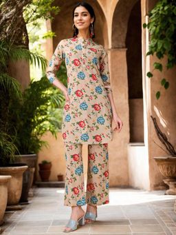 Gahan - Cotton Floral Printed Beige Co-Ord (Set of 2)