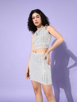 Sera - Grey Embellished Shoulder Straps Sleeveless Top & Skirt (Set of 2)