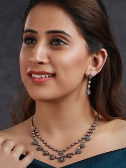 Priyaasi - Black Rose Gold Plated AD Studded Dual-Layered Jewellery Set