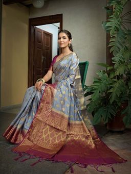 Odette - Grey Colour Traditional Wear Silk Saree with Unstitched Blouse