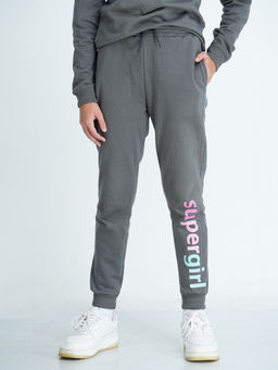 mackly - Girls Grey Printed Track Pant