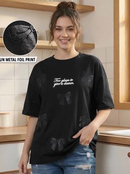 Bewakoof - Women's Black Soft Graphic Printed Oversized T-Shirt