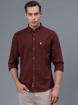 Red Tape - Burgundy Solid Pure Cotton Mens Shirt