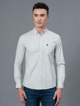 Red Tape - Grey Solid Oxford Cotton Spandex Mens Shirt