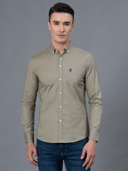 Red Tape - Olive Solid Oxford Cotton Spandex Mens Shirt